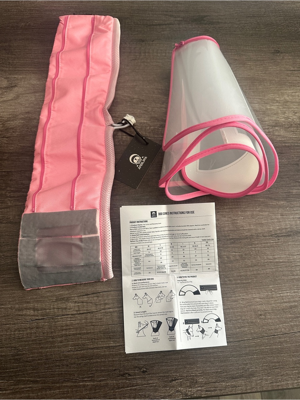 ARBLINA Adjustable Fabric Dog Recovery Cone Collar, Pink/White, Size L